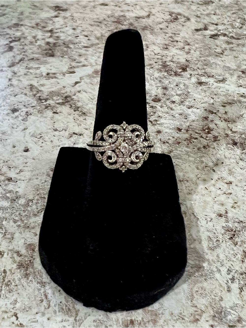 Vera Wang Sterling Silver Diamond Scrollwork Ring